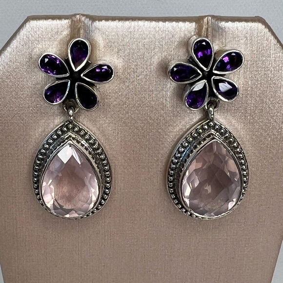 🌟NICKY BUTLER 925 Sterling Silver Rose Quartz Amethyst Pear Drop Earring… - Picture 6 of 10